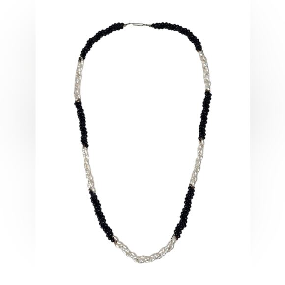 Actual Source Jewelry - Black & White Twisted Beaded Necklace | Vintage Statement Piece